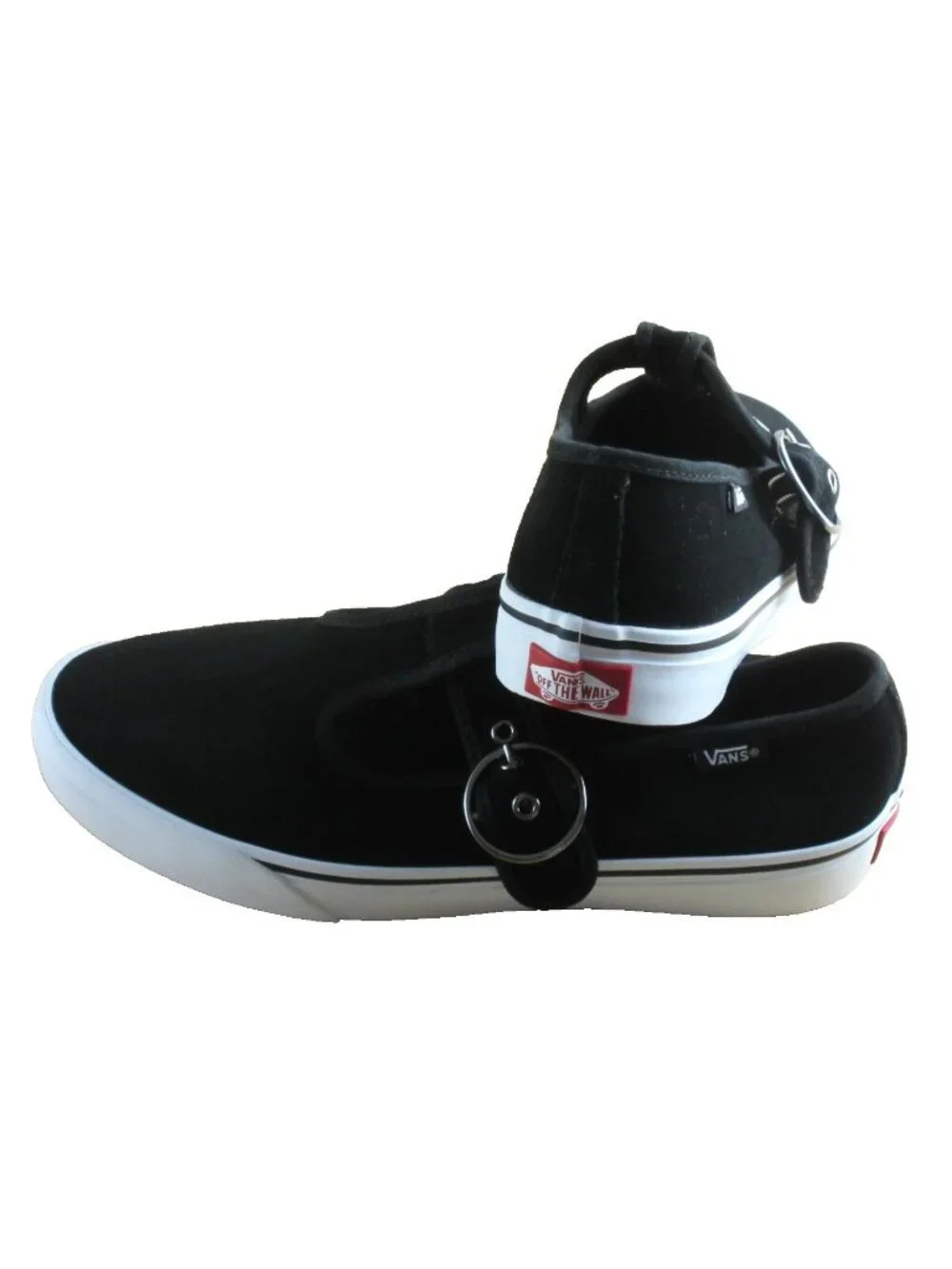 Vans Women's Lainey Mary Jane Suede Black White adjustable Sneakers Size 7.5